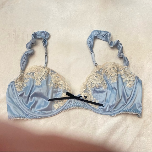New! For Love And Lemons Blue Sweetheart Satin Lace Underwire Bra 1403 - Picture 2 of 10